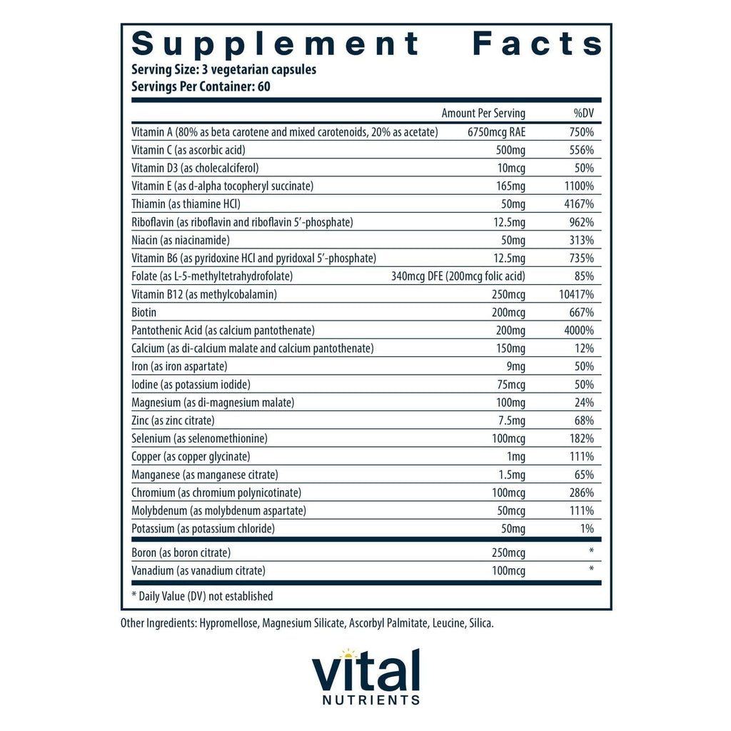Vital Nutrients Multi-Nutrients with Iron and Iodine - Vegetarian Multivitamin and Mineral Supplement with Iron - Gluten, Dairy, Soy Free - Non-GMO - 180 Capsules