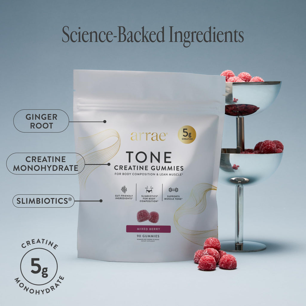 Arrae Tone Gummies – Creatine Monohydrate 5g for Women – Support Lean Muscle, Strength & Recovery – Hormone-Friendly Muscle Toning Supplement – Mixed Berry Flavor – 90 Count