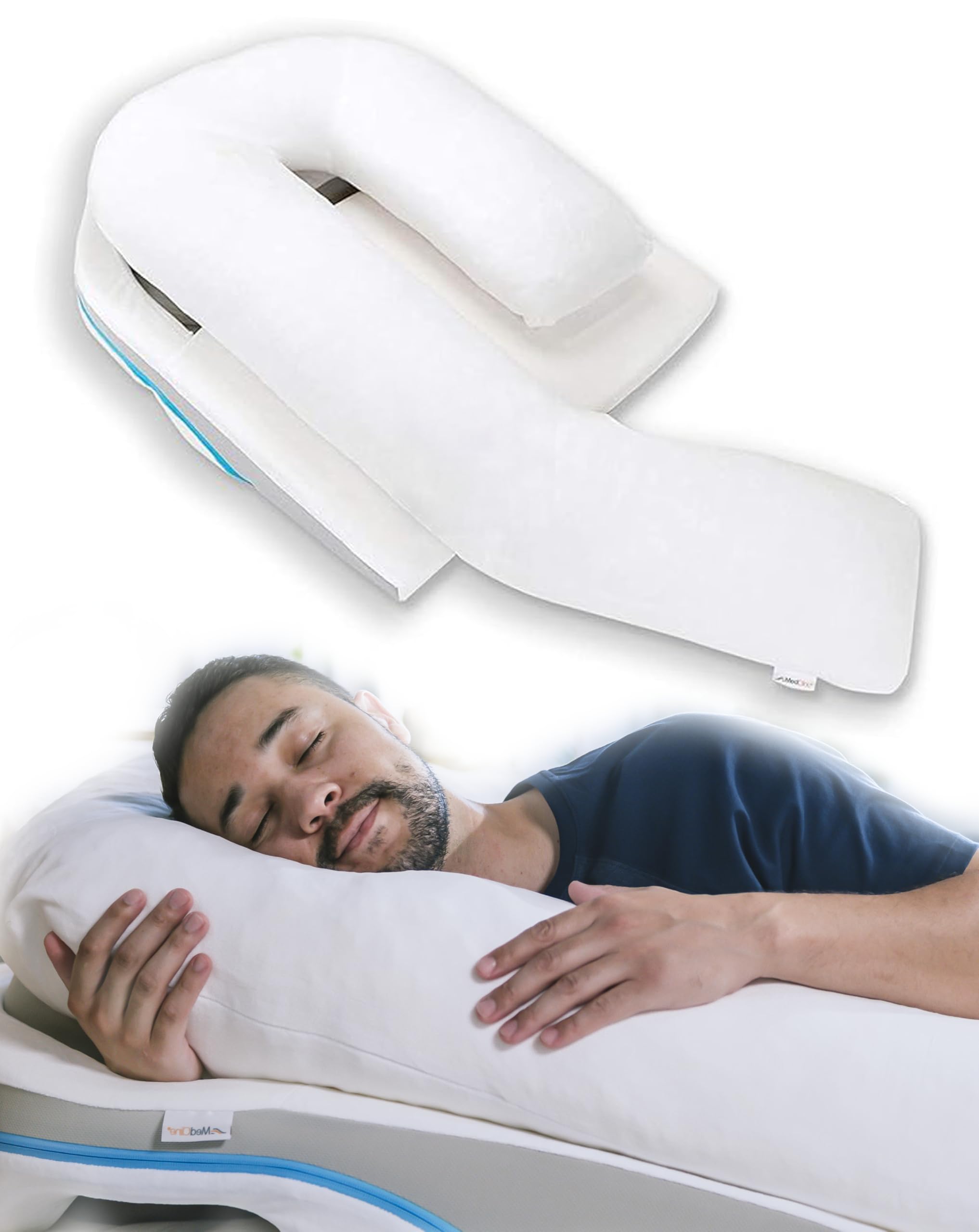 MedCline Shoulder Relief System, Bed Wedge Pillow for Shoulder Pain Relief with Therapeutic Body Pillow, Insert, and Covers, Inclined Sleep Position with Arm Pocket, Large for 5'10" and Above