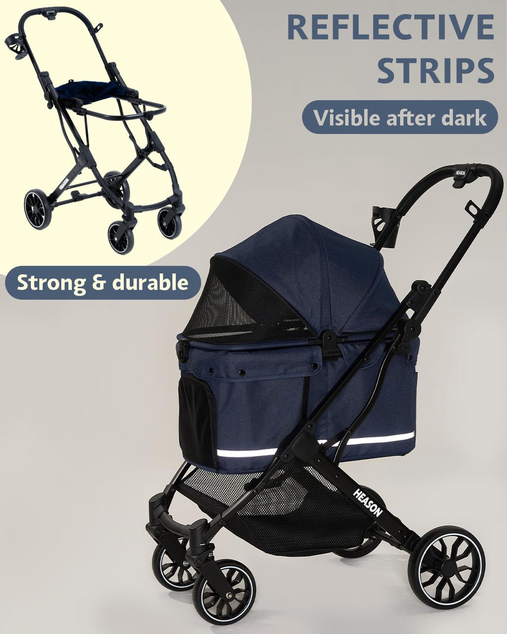 Dog Stroller with Waterproof Rain Cover, Heavy-Duty All-Terrain 4-Wheel Pet Stroller with Adjustable Sunshade Canopy, Foldable Travel Dog Strollers for Small/Medium Dogs Up to 121 lbs