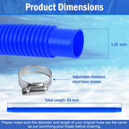 Gonioa Pool Pump Replacement Hose for Above Ground Pools, 1.25 x 59 Inch Filter Hose, Compatible with Intex Filter Pump 607, 637, 330GPH, 530GPH, 1,000GPH, Includes 8 Metal Clamps, Blue (4 Pack)