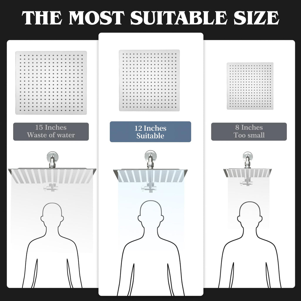 12 Inch Shower Head, Rain Shower Head with Adustable Extension Arm, Detachable Silver Rina Shower Head with Handheld Spray, High Pressure Shower Hose with Holder in Bathroom(Silver)