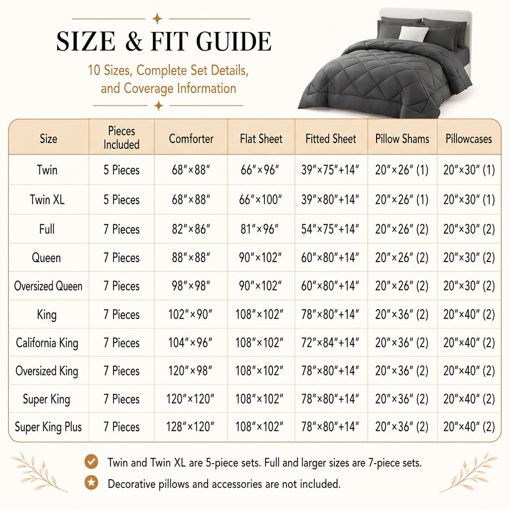 CozyLux Queen Comforter Set 88"x88" Dark Grey - 7 Piece Bed in a Bag