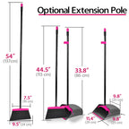 JEHONN Broom with Dustpan Combo Set, Long Handle Lightweight Indoor Broom Set, Upright Standing Dust Pan with Comb Teeth Store Sweep Set for Home Room Kitchen Office Lobby (Rose Red)