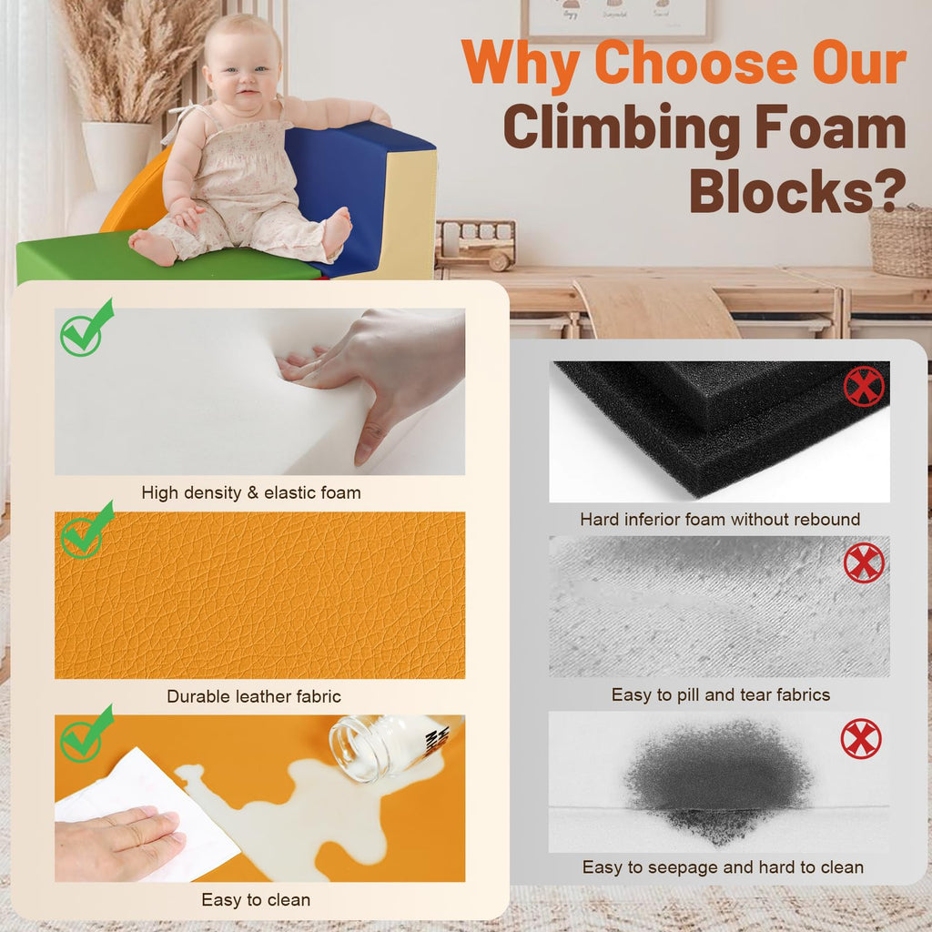 TODIBY 4-Piece Soft PU Leather Toddlers Climbing Toys, Foam Climbing Blocks for Toddlers, Baby Play Set Foam Climb Structures for Toddler 3+, Indoor Crawl Activity Play Gym