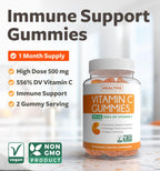 Vegan Vitamin C Gummies for Adults - Immune Support Gummies with Chewable Vitamin C 500mg per Serving for Daily and Seasonal Wellness - High Potency Non-GMO Formula - Orange Flavor (1 Month Supply)