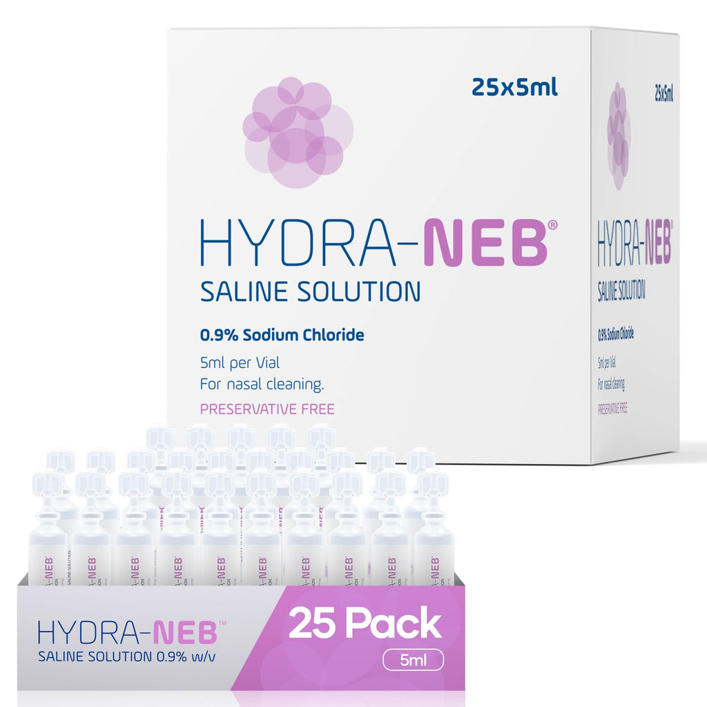 Hydra-Neb 0.9% Saline Solution for Nasal Irrigation & Moisturizing of The Airways - Sodium Chloride Nose Cleanse Adults and All Ages (125 ml)