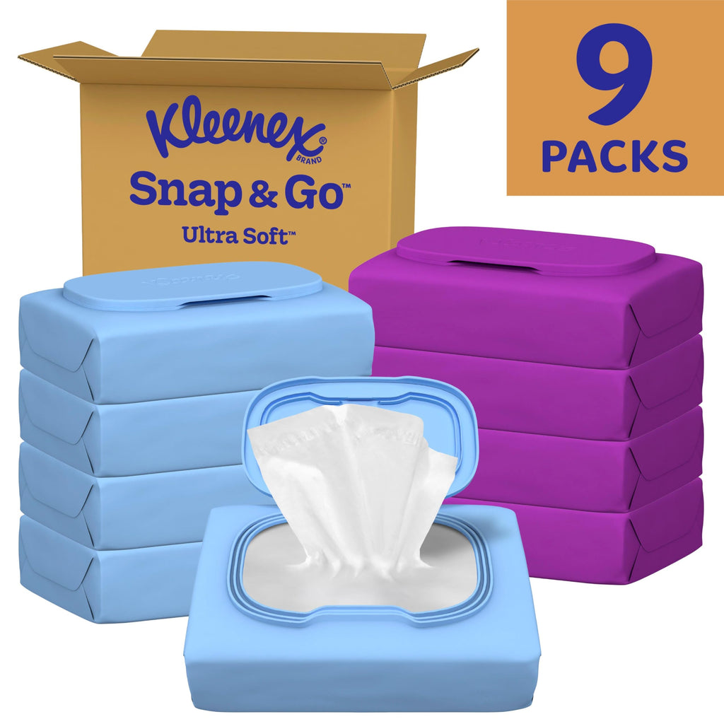 Kleenex Snap & Go Ultra Soft Facial Tissues, 9 On-the-Go Packs, 25 Tissues per Pack, 3-Ply, Packaging May Vary