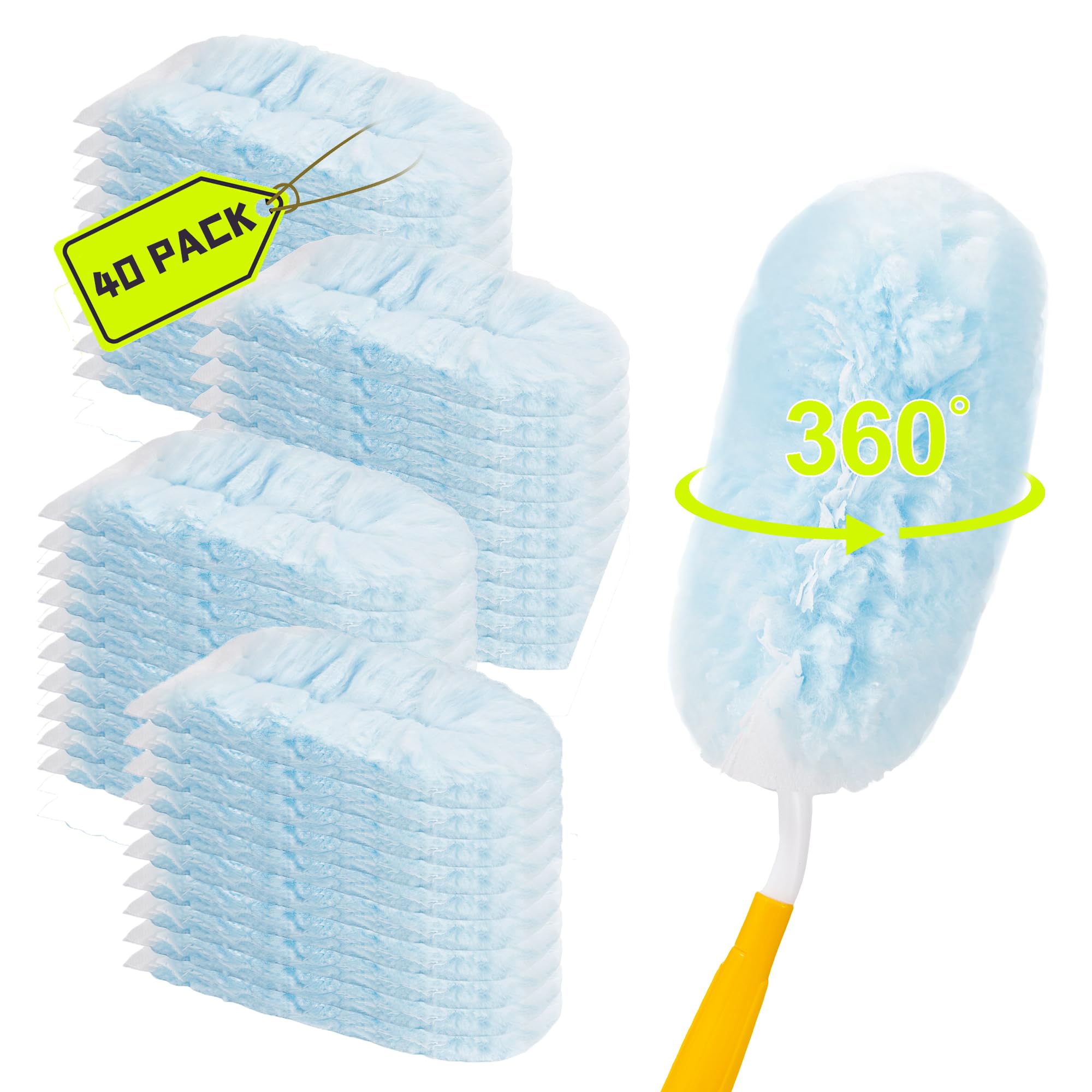 40 Count Duster Refills Kit for swiffer Duster,360° Heavy Duty Duster Refills, Disposable Microfiber Duster for Cleaning Home (40 Count Refills+2Handle)