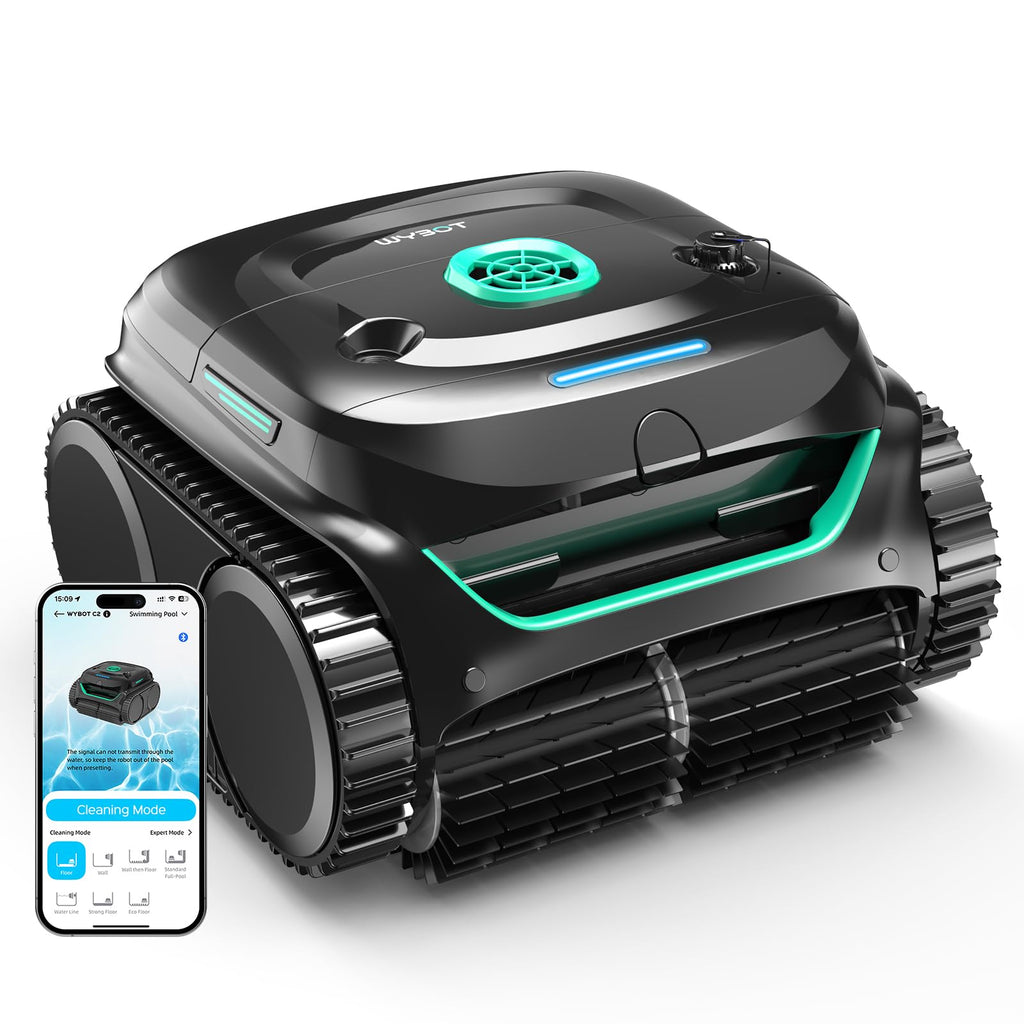 WYBOT C2 Cordless Robotic Pool Cleaner(2026 Upgraded Motor), Dual Filtration, Wall Climbing & Waterline Cleaning, App Scheduling, Smart Navigation, Pool Vacuum for Inground Pools-Black&Green