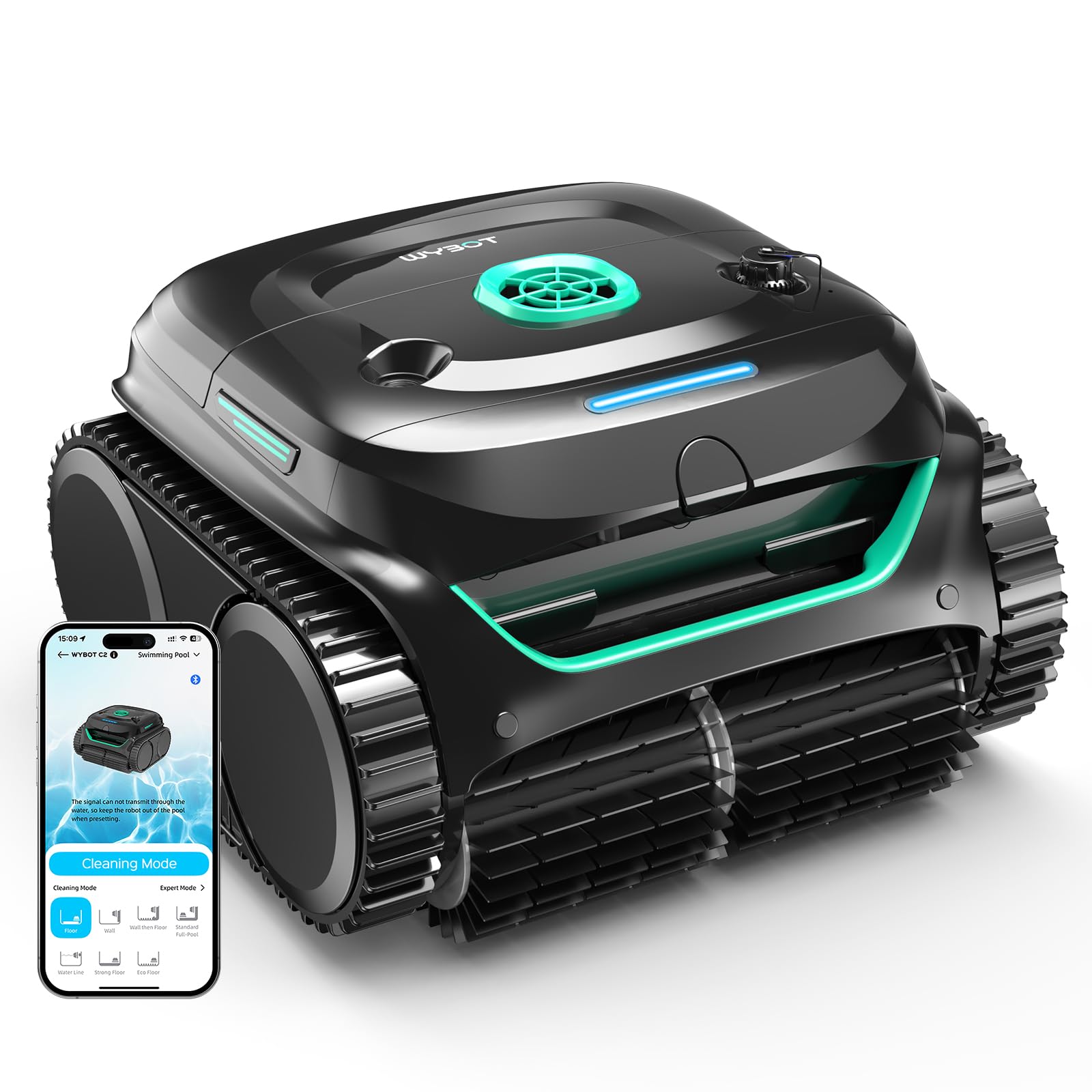 WYBOT C2 Cordless Robotic Pool Cleaner(2026 Upgraded Motor), Dual Filtration, Wall Climbing & Waterline Cleaning, App Scheduling, Smart Navigation, Pool Vacuum for Inground Pools-Black&Green