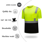 DPSAFETY Hi Vis Safety Shirts，High Visibility T Shirts with Reflective Strips and Pocket, Quick Dry Mesh Construction Work Shirt for Men/Women Black Bottom Lime 3pk 2XL