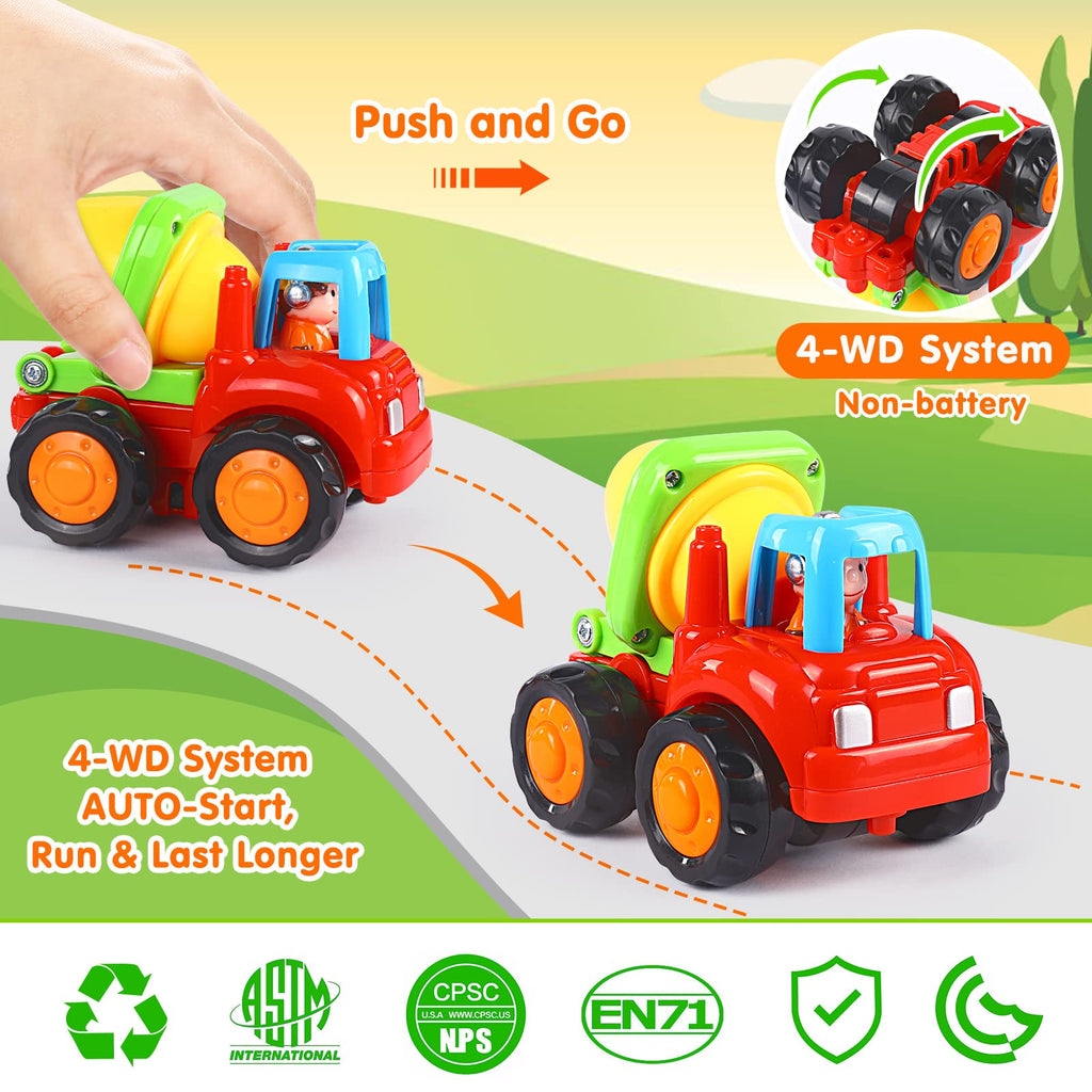 Toddler Toy Car,4PCS Inertia Toy Push and Go Cars,Toys for 2 Year Old Boy