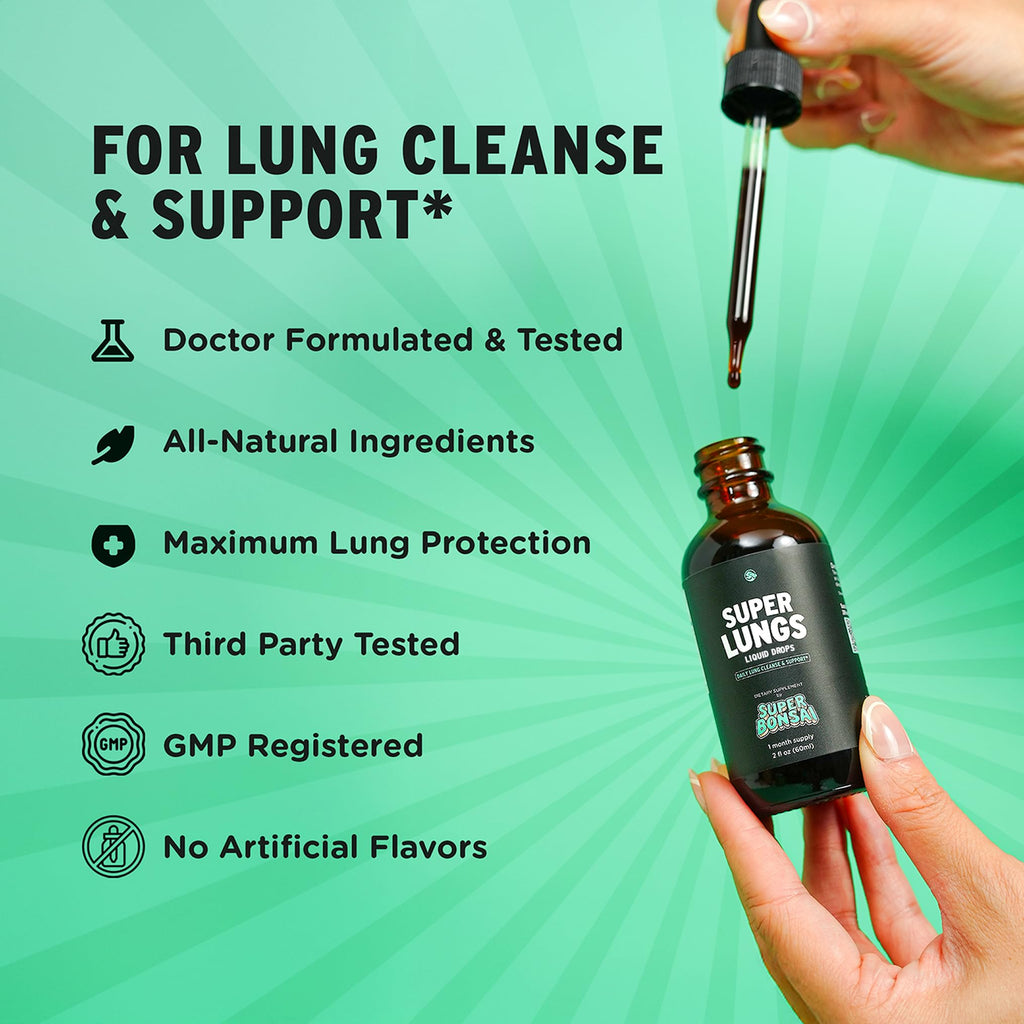 SuperBonsai Super Lungs Mullein Drops – Herbal Lung Support Tincture with Mullein Leaf Extract Elderberry Reishi Marshmallow Root – Supports Clear Breathing & Wellness – 2 oz