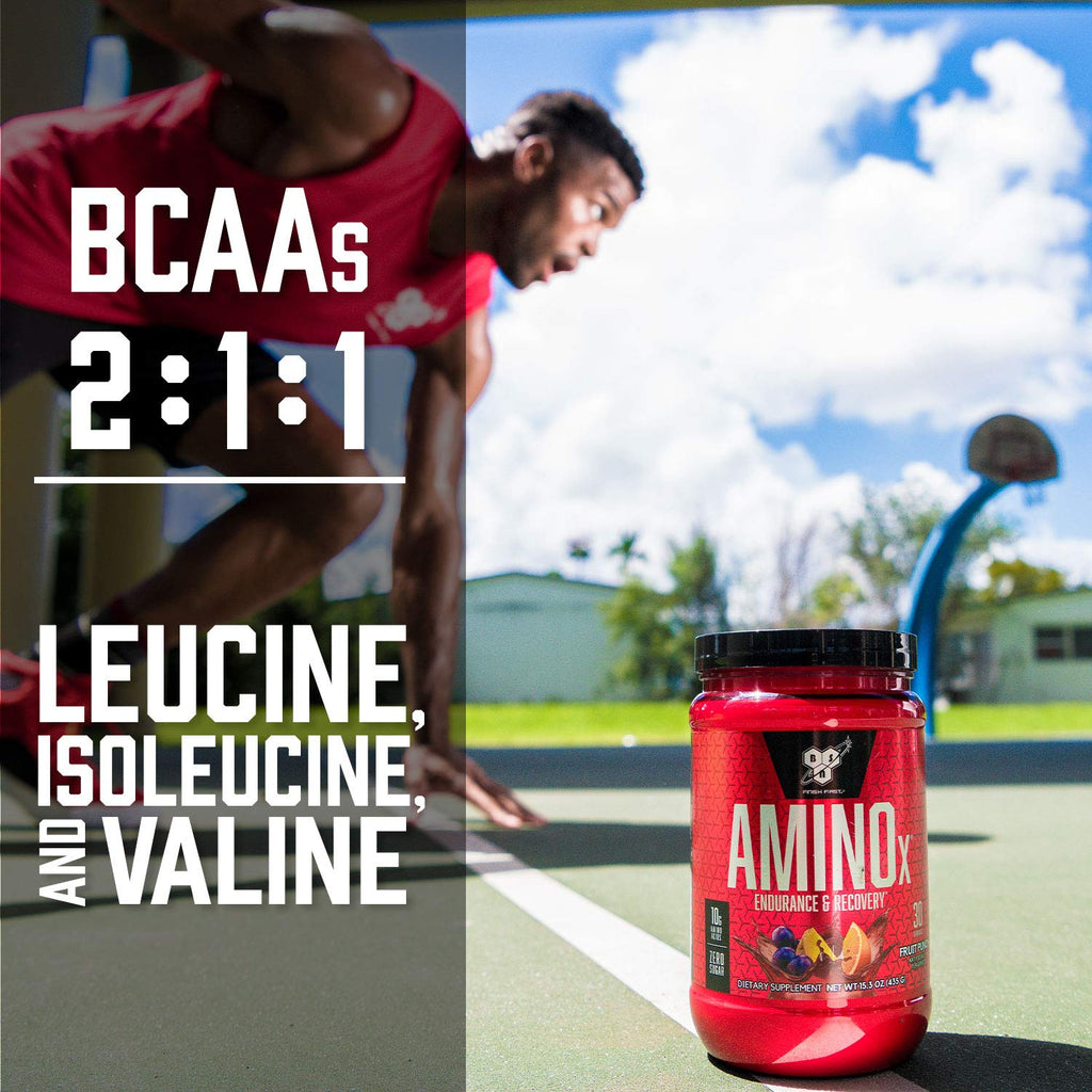BSN Amino X Muscle Recovery & Endurance Powder with BCAAs, 10 Grams of Amino Acids, Keto Friendly, Caffeine-Free, Support Endurance, Zero Sugar, Blue Raz, 30 servings, 15.34 Ounce (Packaging May Vary)
