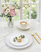 PULOTE 100PCS White Plastic Plates Disposable - Heavyweight 50 White Dinner & 50 Dessert/Salad Plates for Wedding, Party