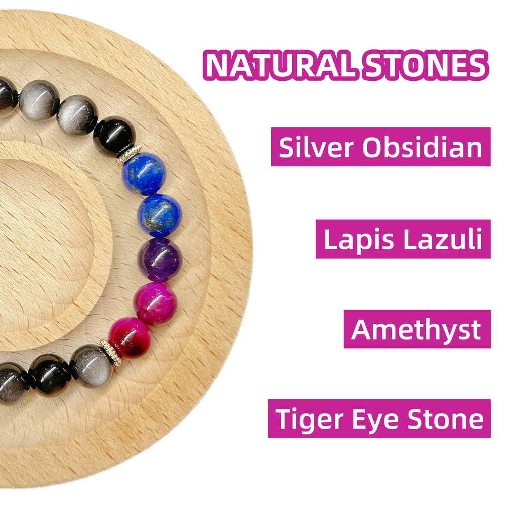 MEPLUM Pride Bracelets, BI Bisexual Pride Bracelet for BI Bisexual Stuff Accessories Decoration Present (Real Natural Stone, Adjustable Size)