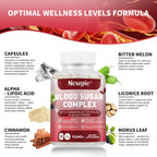 Blood Sugar Complex Supplement – Natural with 20 Active Herbs and Vitamins, Including Cinnamon, Bitter Melon, Black Pepper, Licorice, Vegan, Non-GMO, Gluten-Free, 120 Capsules