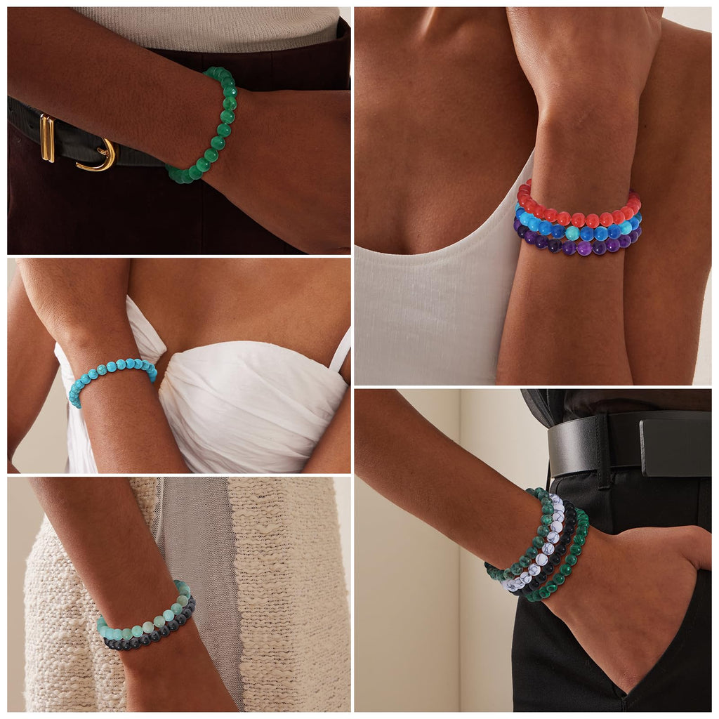 JEWPARK 16PCS Semi-Precious Gemstone Beaded Bracelets for Women