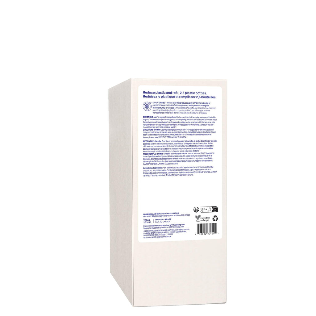 ATTITUDE Bathroom Cleaner Spray Refill, EWG Verified, Plant-Based & Vegan, Safe for Bathroom Surfaces, Tiles, Tubs, Shower Walls, and Grout, Citrus Zest Scent, 67.6 Fl Oz