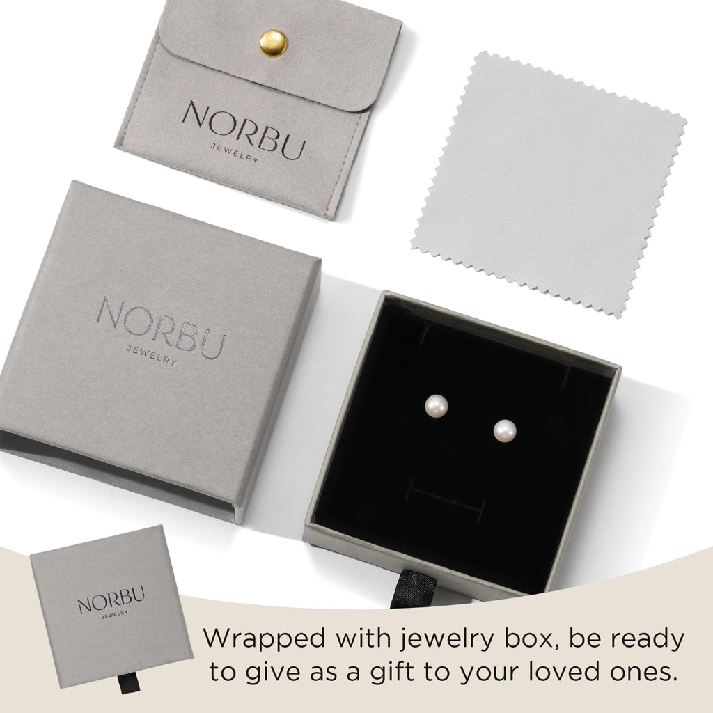 NORBU S925, AAAA+ Round Freshwater Stud Pearl Earrings for Women, Timeless Elegant Gifts for Mom Wife, Mothers Day/Wedding Anniversary/Christams
