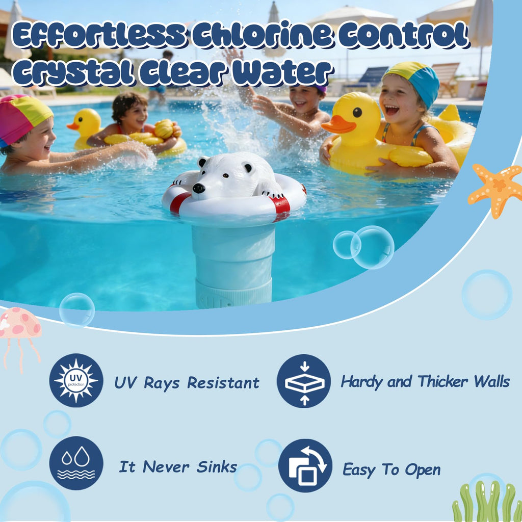 ODJSY Pool Chlorine Floater,7.5" Diameter Floatation Device can accommodate 3" Tablet Chemical Dispenser,Applicable to Swimming Pools, Spas, Hot Tubs (White Bear)