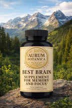 AURUM BOTANICA Best Brain Supplement for Memory and Focus - L-Theanine, Lion's Main, Vitamin B6, B12, D3, Folate, L-Tyrosine, Bacopa Monnieri, Alpha GPC, Theacrine, 30mg of Natural Caffeine (60 Count)