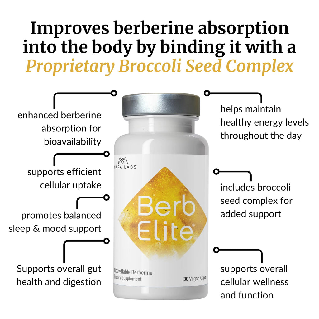 Mara Labs BerbElite | 350mg Berberine HCL & Broccoli Seed Complex for Increase Bioavailability | 30 Vegan Capsules