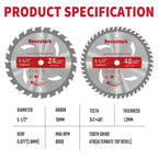 Revvstark 5-1/2" (10mm Arbor) Circular Saw Blades 24T&48T, Carbide Tipped Teeth, Heavy Duty TCT Saw Blades for Cutting Various Wood, Plastic and Composite Materials