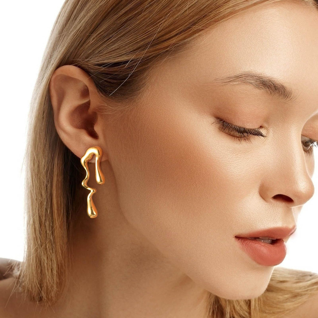Womens Gold Studs Earrings, 14K Gold Plated Personality Big Stud Earring,Stainless Steel Hypoallergenic Ear Rings Trendy Jewelry,Christmas Birthday Gifts for Girlfriend Sister