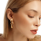 Womens Gold Studs Earrings, 14K Gold Plated Personality Big Stud Earring,Stainless Steel Hypoallergenic Ear Rings Trendy Jewelry,Christmas Birthday Gifts for Girlfriend Sister