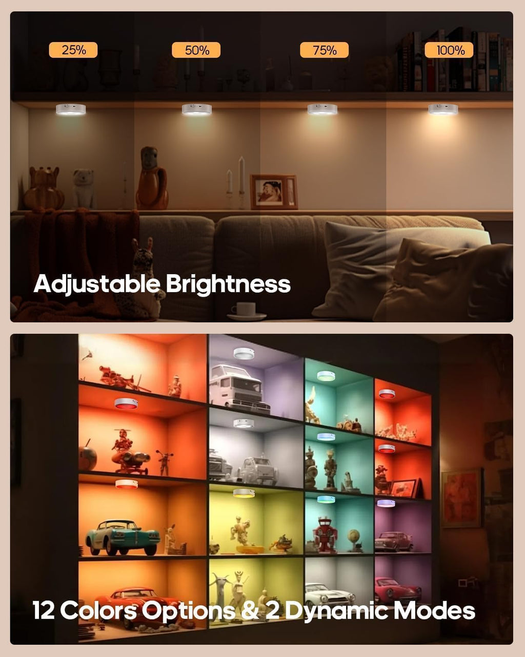 Puck Lights with Remote, Rechargeable 13 RGB Colors Tap Lights, 3 Pack