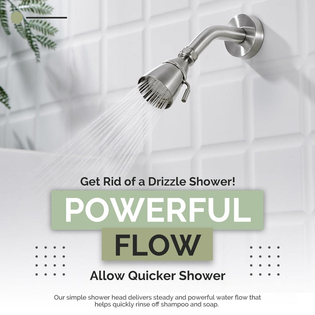 Angle Simple Shower Head, Brass High Flow Shower Sprayer Head, Adjustable Angle and Water Flow, G 1/2, Brushed Nickel