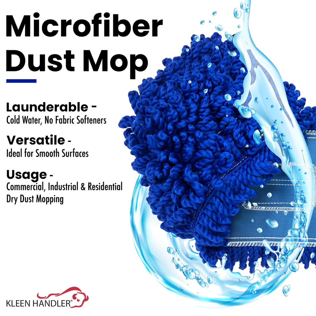 Kleen Handler 48 inch Microfiber Dust Mop | Extra Large Washable Commercial Mop Head Replacement, Pack of 6