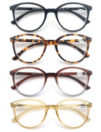 MODFANS Women Reading Glasses 4Pack Large Round Frame Readers Spring Hinges with 4 Pouch