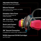 3M™ Multi-Purpose Quick Latch Reusable Respirator 65023QLH1-DC, OV/AG/P100, Mdm, 1-Fcpc, 1-pr of 60923 Crtrdg/Fltrs