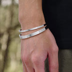 MEALGUET Stainless Steel Mens Cuff Bracelet : Polished 2 Pcs Stackable Metal Minimalist Open Cuffs Bangle Bracelet Set for Men,Mens Jewelry Gift, Silver