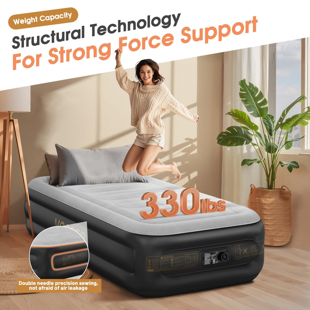 VOSSER Twin Air Mattress with Built in Pump,18''Inflatable Mattress 2 Mins Self-Inflation/Deflation,XL-Long Blow up Mattress Thicker,Flocked Top Air Bed with Storage Bag for Home, Camping & Guests