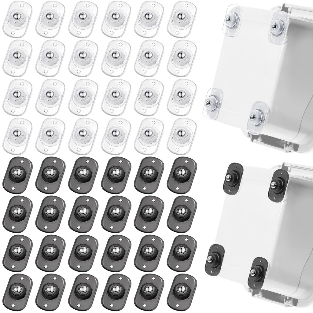Honoson 48 Pcs Self Adhesive Caster Wheels Appliance Rollers Appliance Sliders for Kitchen 360° Swivel Universal Wheel Mini Small Kitchen (Clear Black White with 1 Steel Ball Style)
