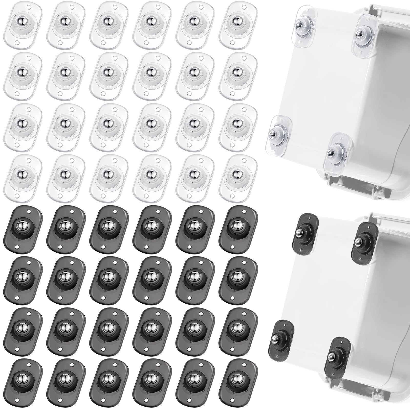 Honoson 48 Pcs Self Adhesive Caster Wheels Appliance Rollers Appliance Sliders for Kitchen 360° Swivel Universal Wheel Mini Small Kitchen (Clear Black White with 1 Steel Ball Style)