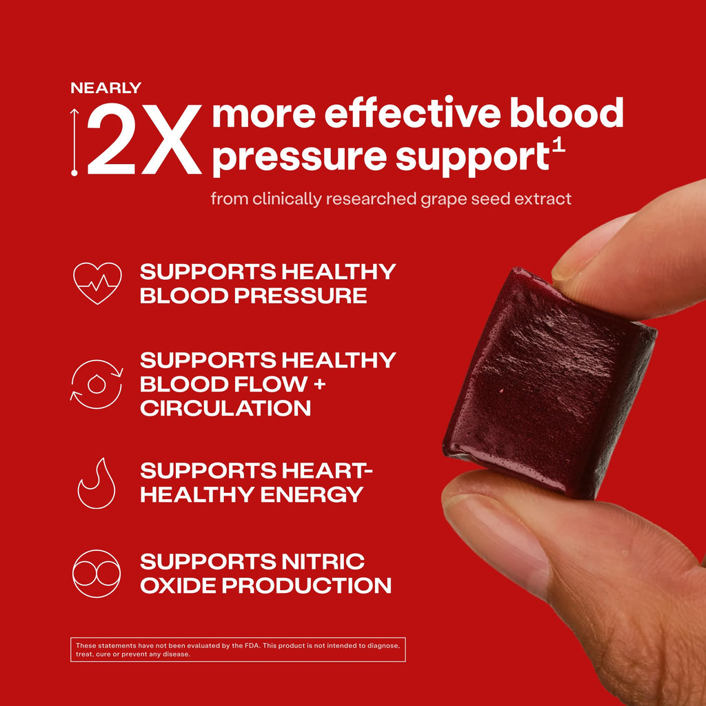 Humann SuperBeets Heart Chews, Beet Root Powder Support Energy Supplement, Nitric Oxide and Blood Pressure Support, Grape Seed Extract & Non-GMO, Heart Health, Pomegranate Berry Flavor, 180 Count