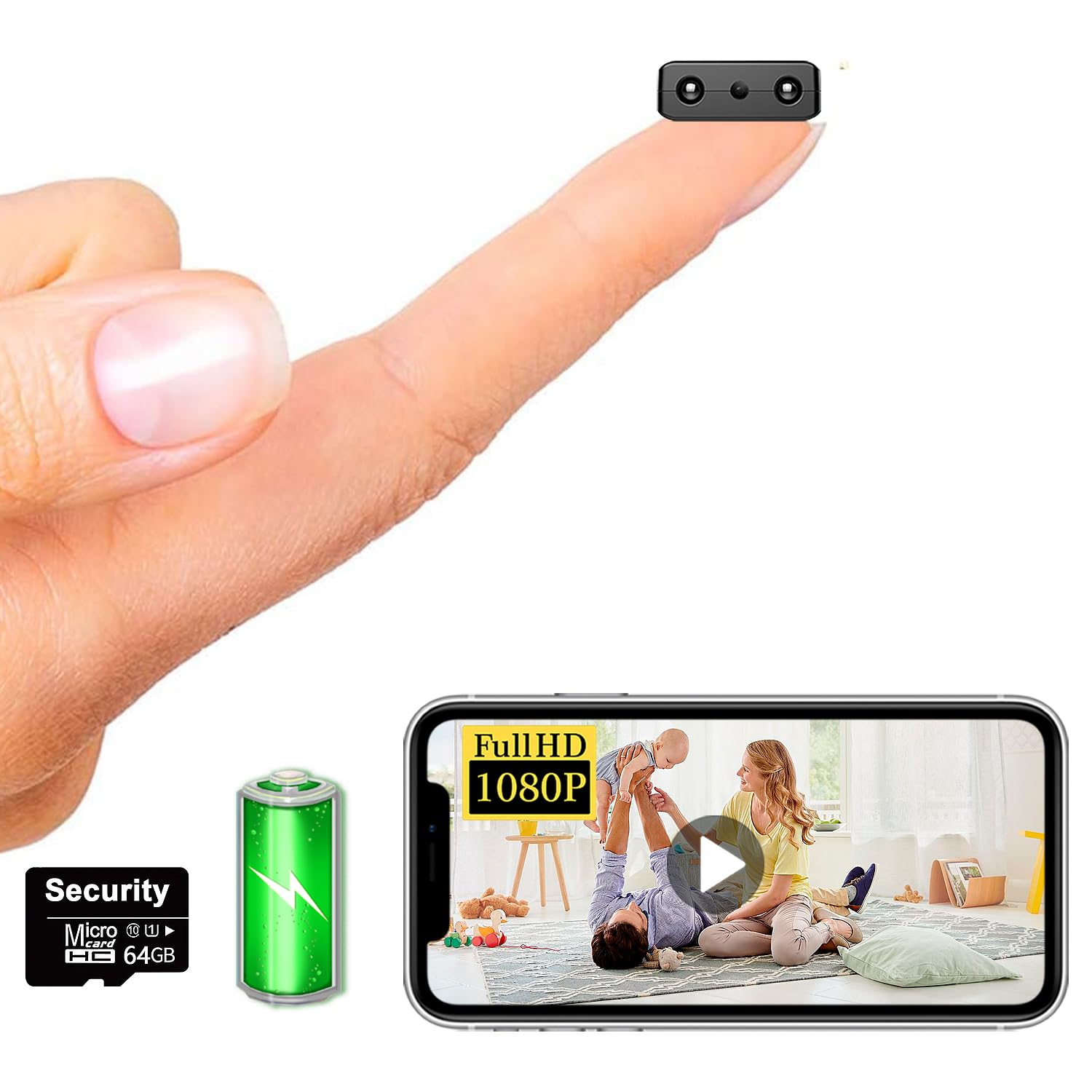 【Free 64G】 Smallest Wireless WiFi Battery Camera,Concealed Cam,Coin Size Camera,HD1080P Video Recording Live Feed for Night Vision,Motion Detection,Cloud Storage for Security with iOS Android APP