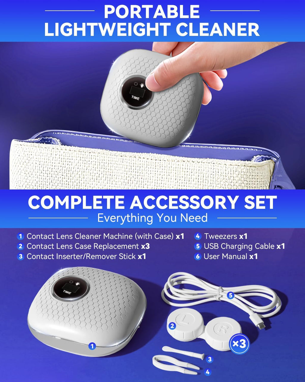 2025 Upgraded Ultrasonic Contact Lens Cleaner【50KHz Germany Super Motor】【Top1 Intelligent Chip-Smart Modes】 Gentle Cleaning & 99% Brightness, Portable Soft Contact Lens Care Tools Home Travel (Grey)