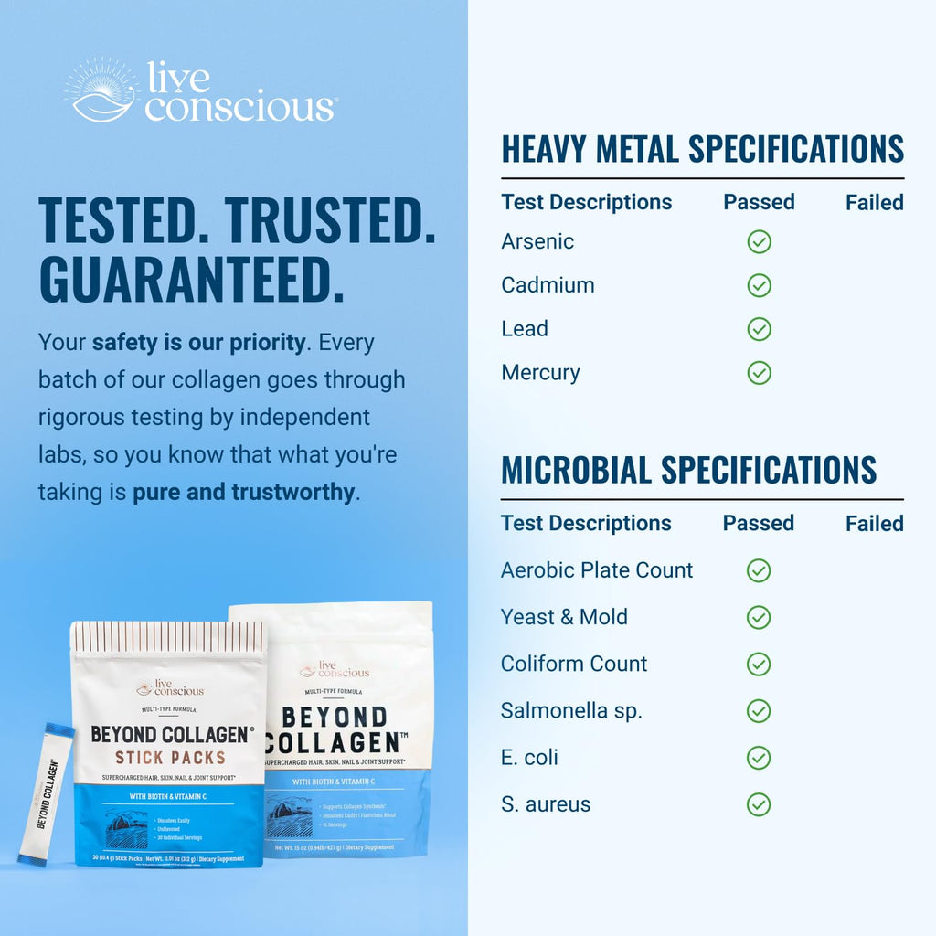 Live Conscious Beyond Collagen Multi Collagen Powder for Women w/Types I, II, III, V & X - Keto Friendly, Hydrolyzed Collagen Peptides Powder Blend w/Biotin & Vitamin C 41 Servings