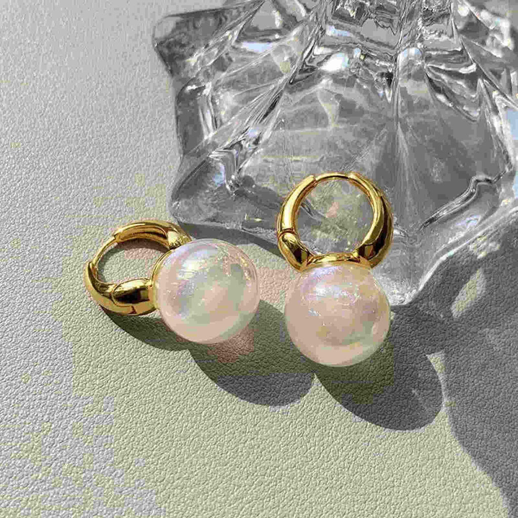 HUGE TOMATO Opal Big Pearl Drop Earrings for Women | Elegant Large Moonstone Pearl Earrings Dangle, Dainty Gold 925 Sterling Silver Hoop, Cute Earing Dangling for Teen Wedding Jewelry Gift,14mm