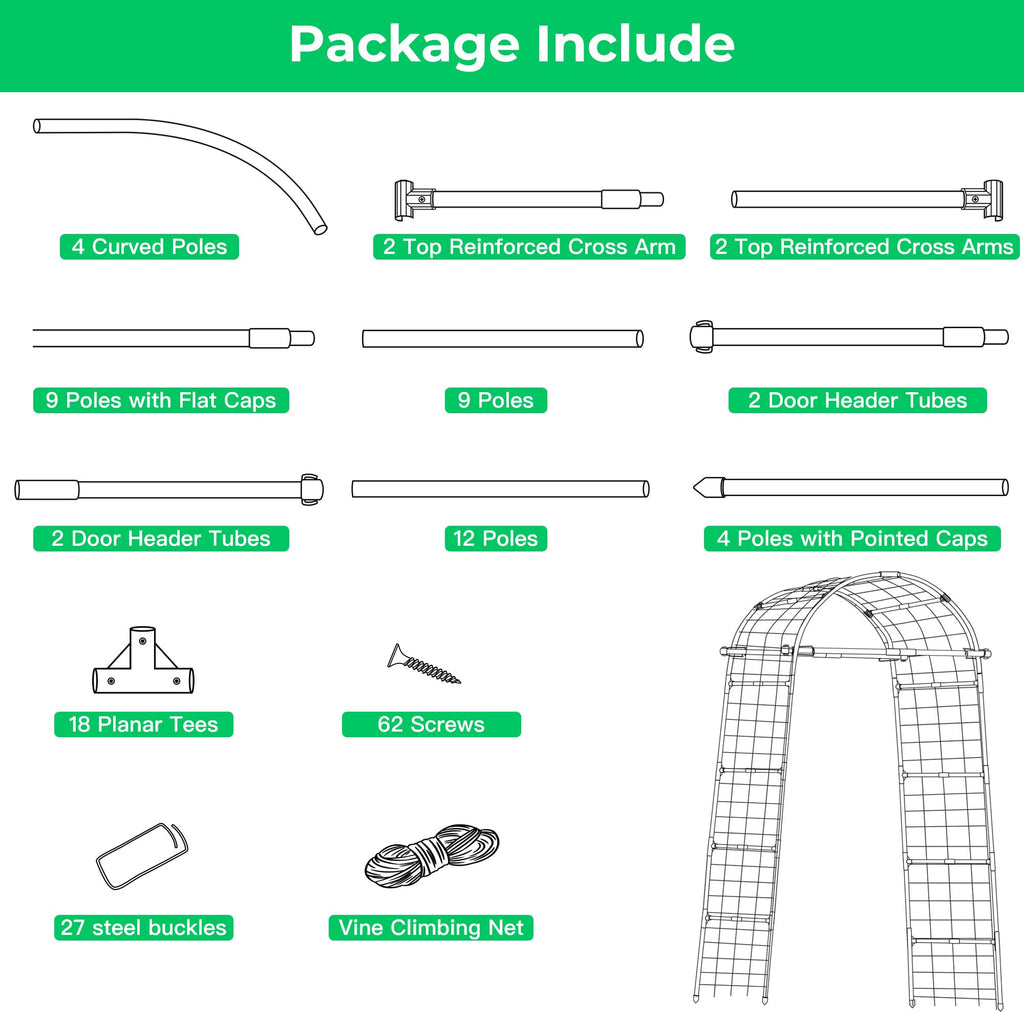 Garden Arch Trellis for Climbing Plants, 82 Inch Tall Grape Trellies for Outdoor,Flower Vegetable Tomato Cucumber Trellis with Clamp Netting, Metal Vine Plants Support for Wedding Garden Decoration