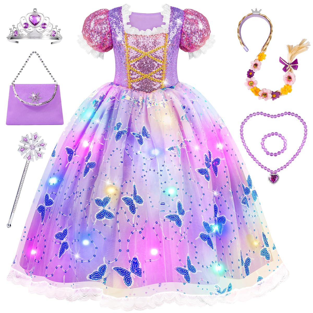 Meland Light Up Princess Dress for Girls, Dress Up Toy Gift Set(5-6 Years)