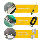 King&Charles Window Screen Door Repair/Replacement Kit, Include Gray Screen Mesh 59"x106"+ 2 Roller+50Ft Spline+8Clips+Hook, 6 in 1 Window Mesh Kit, Steel/Nylon Bearing Roller