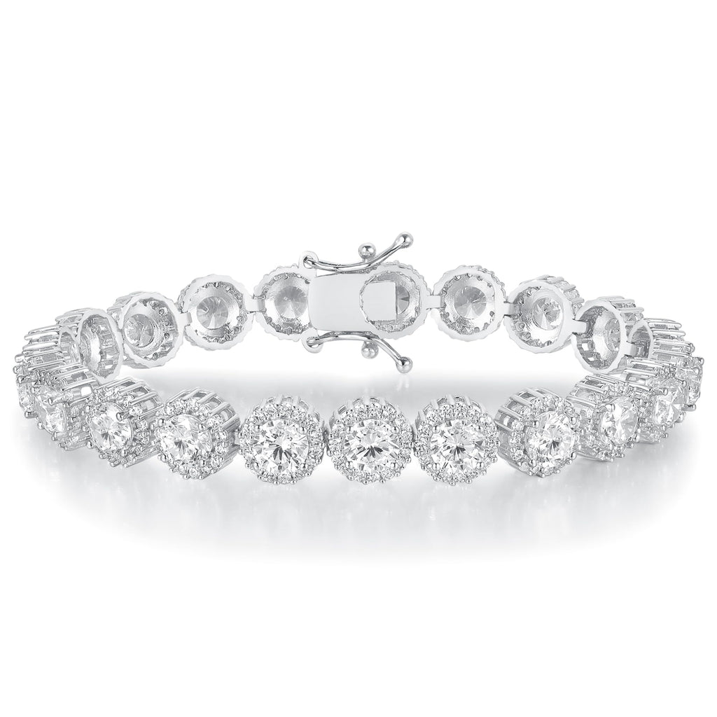 Gemsme Tennis Bracelet for Women 1 Row 18K White Gold Plated 5mm Round Cubic Zirconia Bracelets