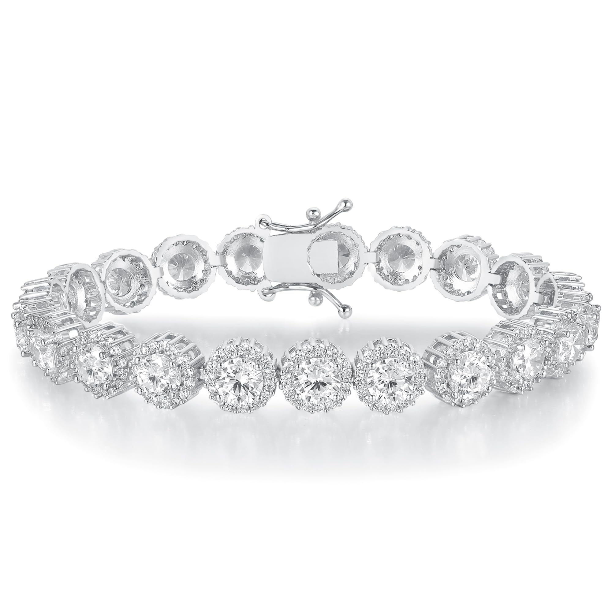 Gemsme Tennis Bracelet for Women 1 Row 18K White Gold Plated 5mm Round Cubic Zirconia Bracelets